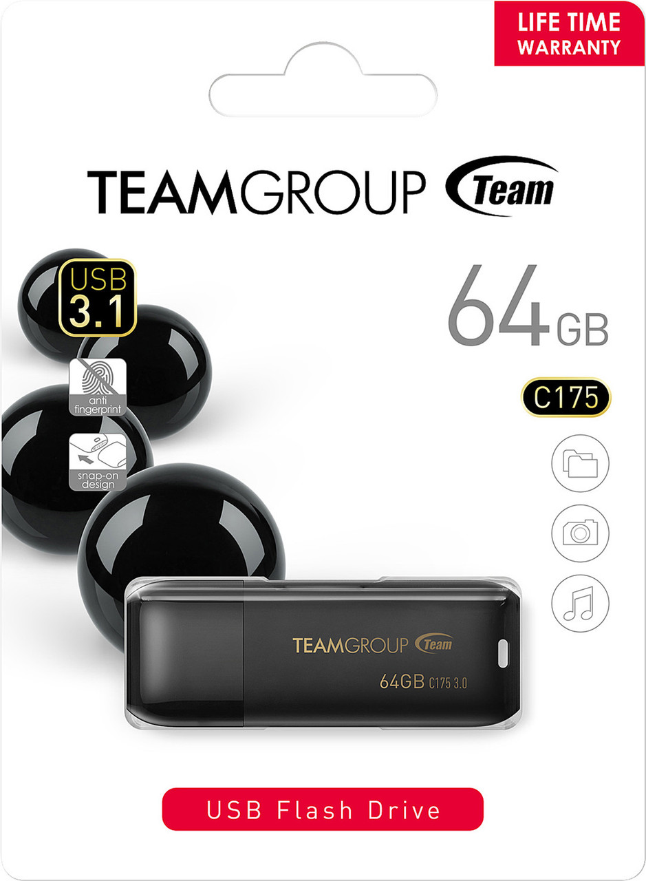 TEAM C175 64GB USB 3.0 Pen Drive- Black