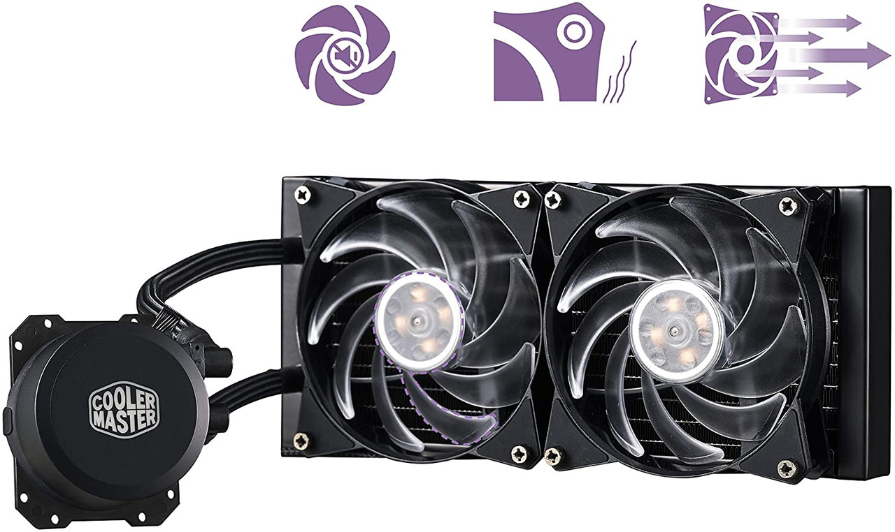 Cooler Master MasterLiquid ML240L RGB Close-Loop CPU Liquid Cooler, 240mm Radiator, Dual Chamber RGB Pump, Dual MF120R RGB Fans, RGB Lighting for AMD Ryzen/Intel LGA1200/1151