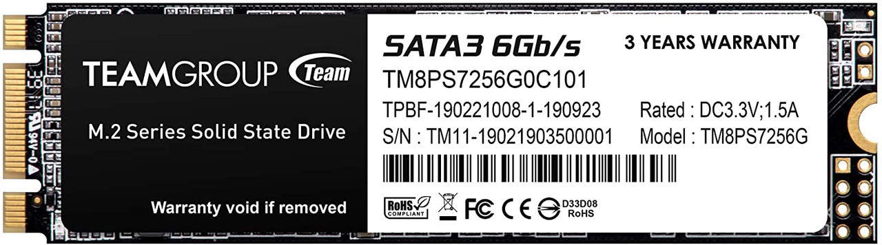 TEAMGROUP MS30 256GB SATA Rev. 3.0 (6Gb/s) M.2 Internal Solid State Drive SSD (Read/Write Speed up to 550/470 MB/s) TM8PS7256G0C101