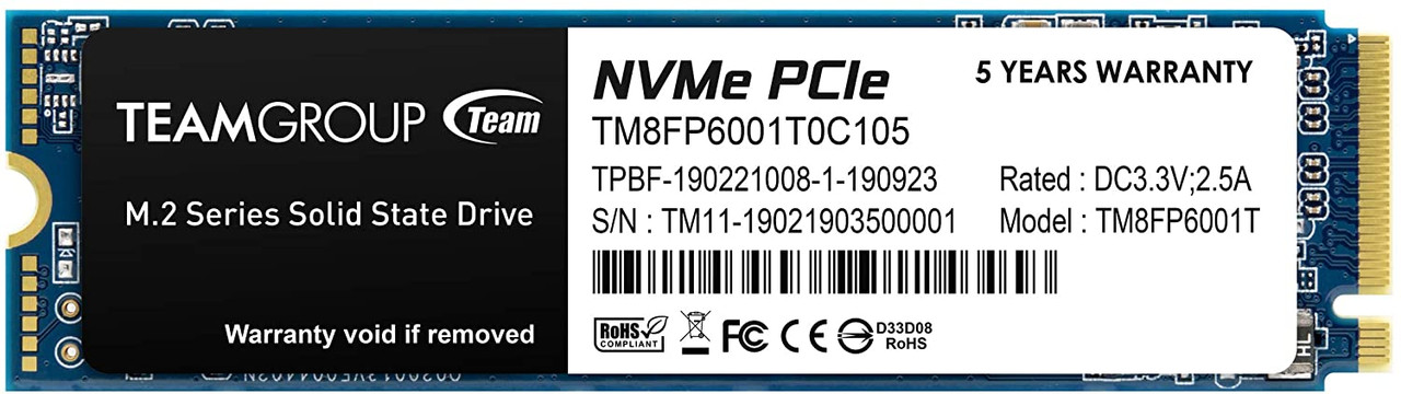 TEAMGROUP MP33 1TB SLC Cache 3D NAND TLC NVMe 1.3 PCIe Gen3x4 M.2 2280 Internal Solid State Drive SSD (Read/Write Speed up to 1,800/1,500 MB/s) Compatible with Laptop & PC Desktop TM8FP6001T0C101