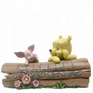 Disney Traditions Winnie the Pooh & Piglet leaning on a log figurine