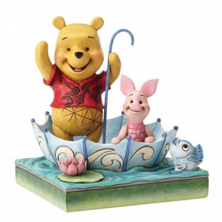 Disney Traditions Winnie The Pooh & Piglet in an upturned umbrella figurine