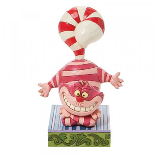 Disney Traditions Cheshire Cat from Alice in Wonderland with a candy cane tail Figurine