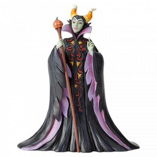 Disney Traditions Maleficent Dressed in a magnificent Halloween dress and cape complete with candy corn horns and a pumpkin staff figurine