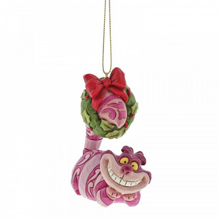 Disney Traditions Cheshire cat from Alice in Wonderland with his tail through a wreathe Christmas hanging Ornament