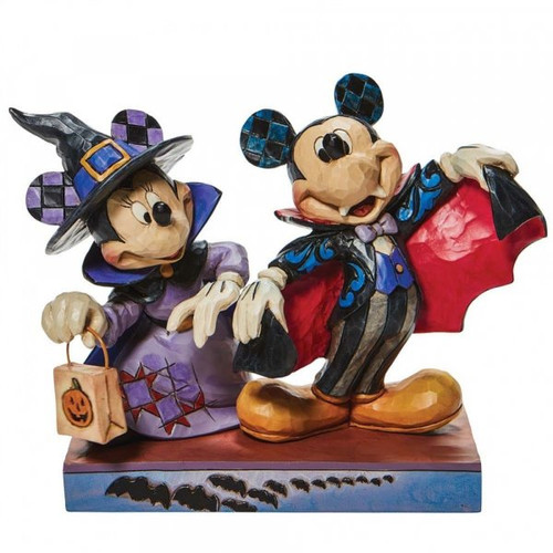 Disney Traditions Mickey & Minnie dress up as a vampire and a witch for Halloween figurine