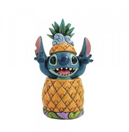 front view of Disney Traditions Stitch in a Pineapple figurine by Jim Shore