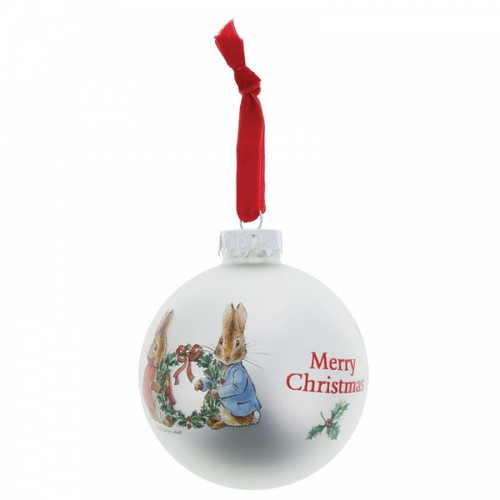 Peter Rabbit & Flopsy Holding Holly Wreath Christmas Bauble