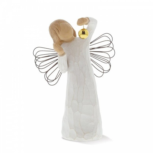 Willow Tree figurine depicting an angel holding a gold bauble