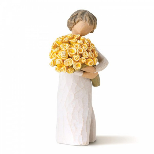 Willow Tree Figurine reflecting a sentiment of positive enthusiasm with its big bouquet of sunny yellow roses