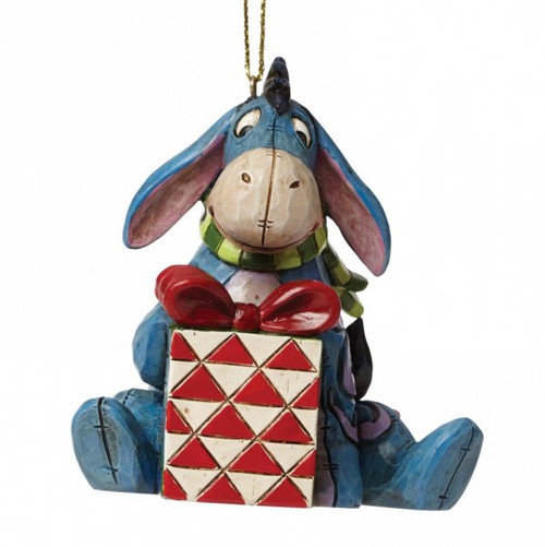 Disney Traditions Eeyore from Winnie the pooh with a large Christmas present hanging ornament figurine