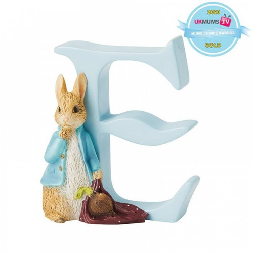 Beatrix potter freestanding alphabet letter 'E' Peter rabbit with onions figurine