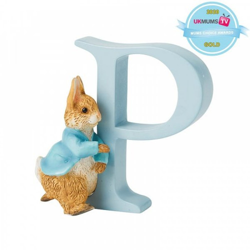 Beatrix potter freestanding alphabet letter "P" - Running Peter Rabbit figurine
