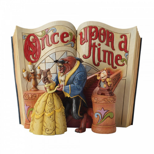 Disney Traditions Beauty and the Beast with Lumiere & Cogsworth dance in the pages of the book figurine