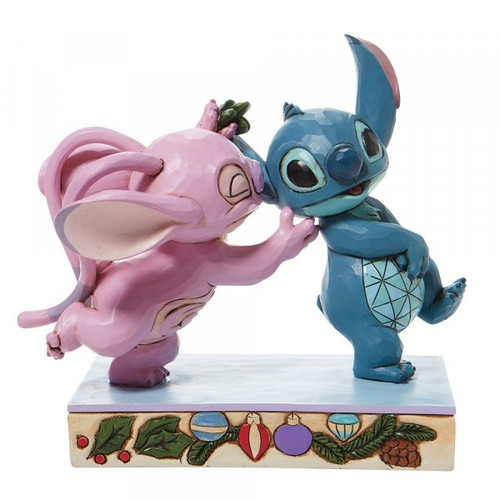 Disney Traditions Stitch and Angel kiss under the mistletoe figurine