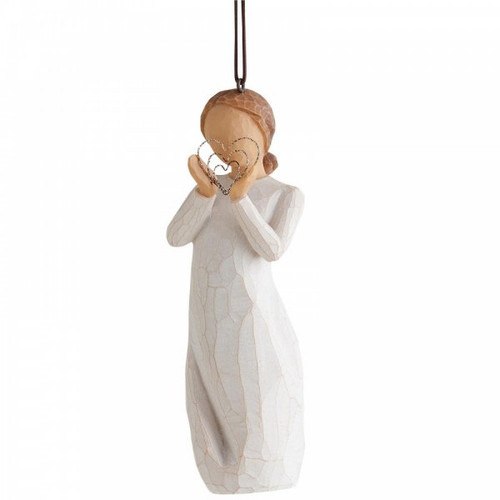 Willow Tree Hanging Ornament Christmas Decoration of a girl holding a sparkly heart