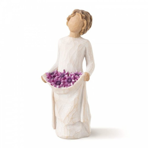 Willow Tree Simple Joys Figurine showing a girl holding a sack of flowers