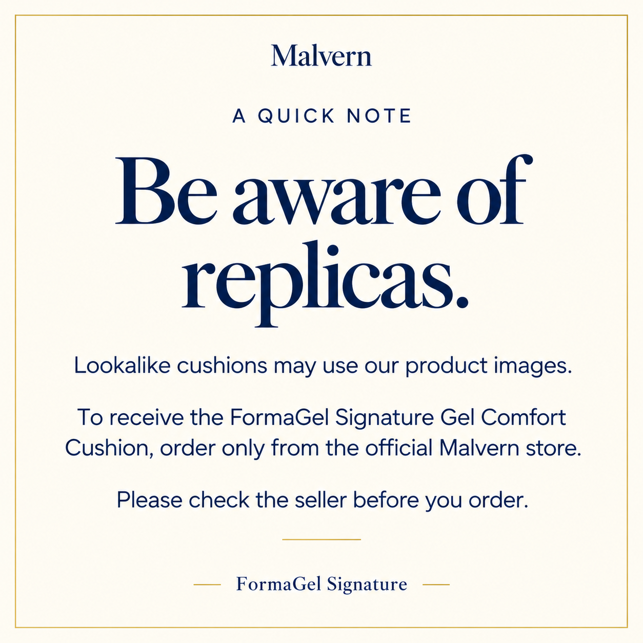 Malvern note: be aware of replicas; check the seller before ordering the FormaGel cushion
