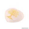 Selenite Heart Shape palm worry stone engraved with aura tree