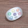 Selenite Palm worry stones engraved with colorful Reiki Signs - Oval Shape