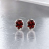 Garnet Simple sterling silver Stud earrings with 7 prongs