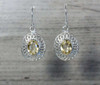 Large Oval Gemstone Silver Mesh Dangle Earrings Lightweight Filigree Design