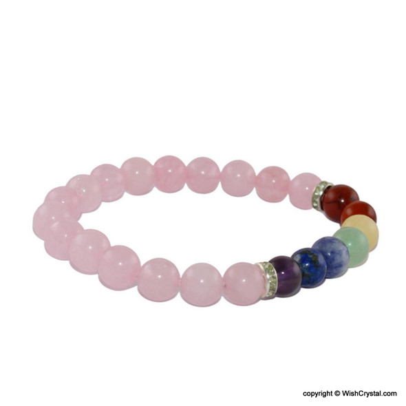 Chakra Stones Beads Bracelet with Rose Quartz Beads Chakra Stones Beads Bracelet with Rose Quartz Beads