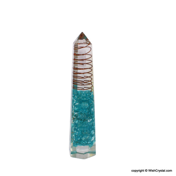 Blue Quartz Orgonite Obelisk Tower Wand with Copper Spiral