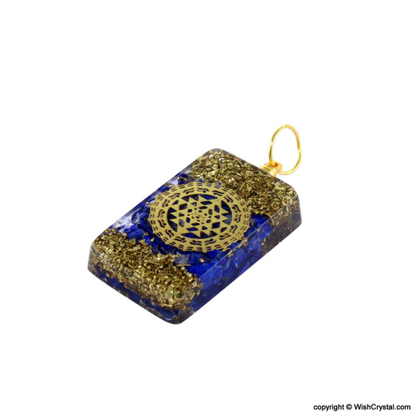 Lapis Lazuli Geometric Orgonite Tablet Pendant with Copper Lapis Lazuli Geometric Orgonite Tablet Pendant with Copper