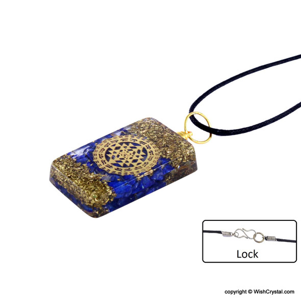Lapis Lazuli Geometric Orgonite Tablet Pendant with Copper Lapis Lazuli Geometric Orgonite Tablet Pendant with Copper