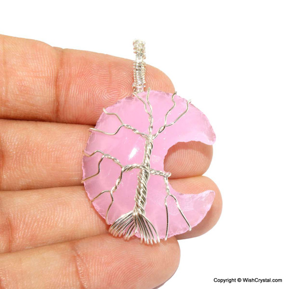Halo Rose Quartz moon Wire wrap pendant Halo Rose Quartz moon Wire wrap pendant
