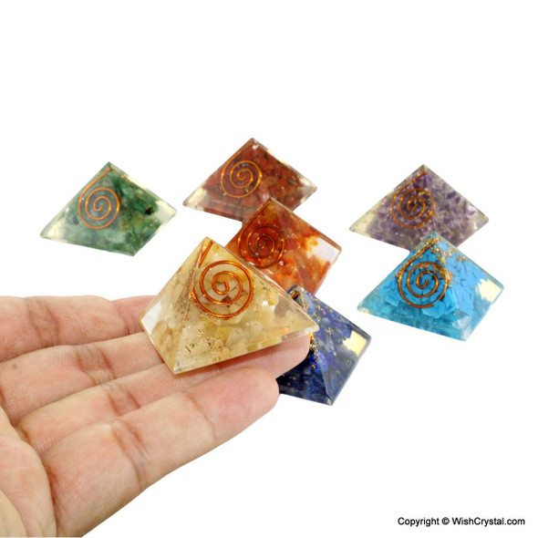Chakras Orgonite Pyramid Set with Copper Coil Chakras Orgonite Pyramid Set with Copper Coil