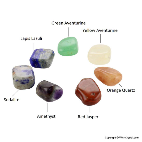 Crystal Chakra Stone set of Tumble stones with Red Velvet bag