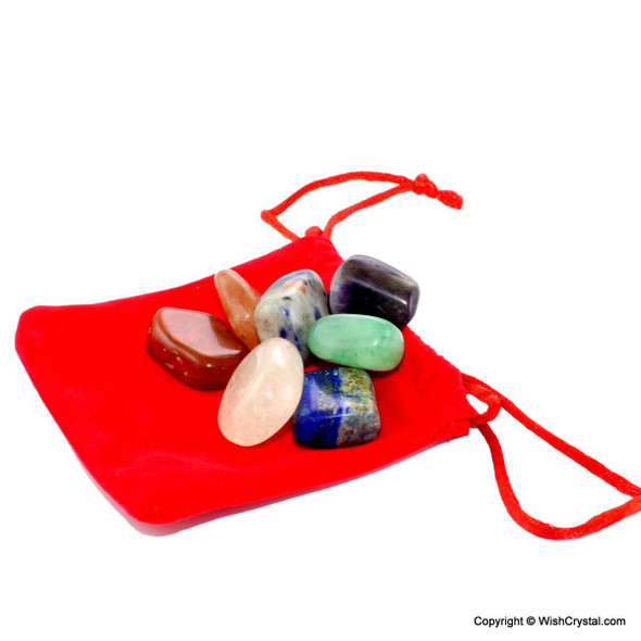 Crystal Chakra Stone set of Tumble stones with Red Velvet bag