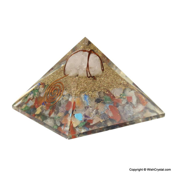 Crystal Quartz tumble wire wrap orgonite pyramid with chakra stones Crystal Quartz tumble wire wrap orgonite pyramid with chakra stones