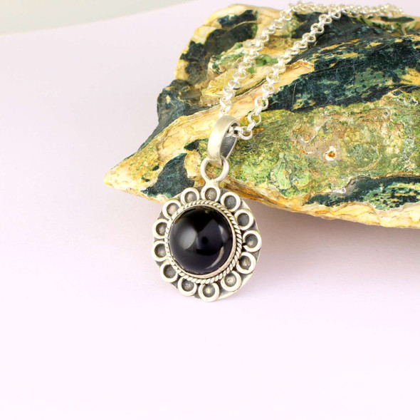 Black Onyx handmade sterling silver pendant
