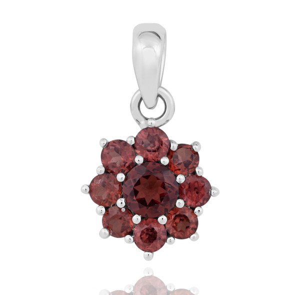 Garnet Flower motif Sterling Silver gemstone pendant