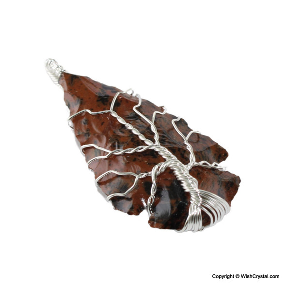 Mahogany Jasper Arrowhead wire wrap pendant - Tree of life design