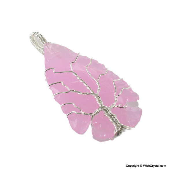 Halo Rose Quartz Arrowhead wire wrap pendant - Tree of life design Halo Rose Quartz Arrowhead wire wrap pendant - Tree of life design