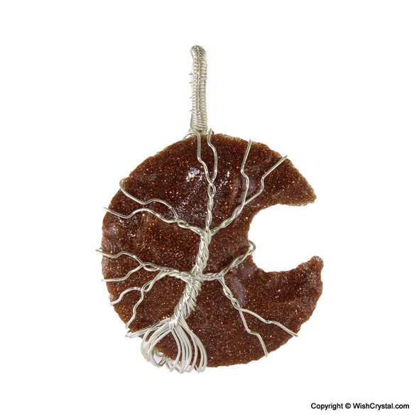 Halo Sunstone moon wire wrap pendant - Tree of life design Halo Sunstone moon wire wrap pendant - Tree of life design