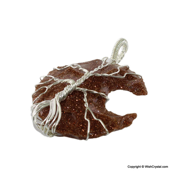 Halo Sunstone moon wire wrap pendant - Tree of life design