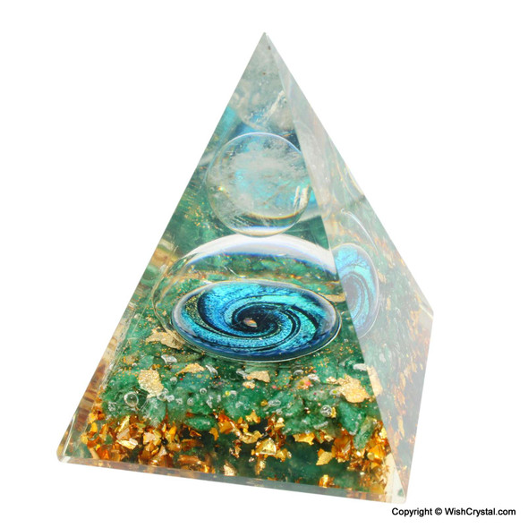 Jade Quartz & Clear Quartz Orgonite Cosmic Pyramid - 3 inch
