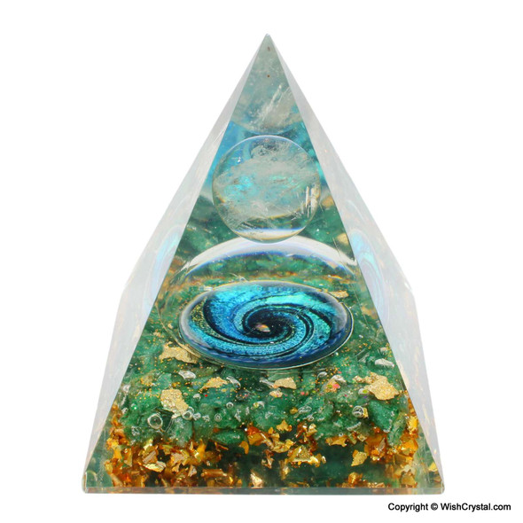 Jade Quartz & Clear Quartz Orgonite Cosmic Pyramid - 3 inch Jade Quartz & Clear Quartz Orgonite Cosmic Pyramid - 3 inch