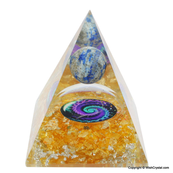 Halo Citrine & Lapis Lazuli Orgonite Cosmic Pyramid - 3 inch