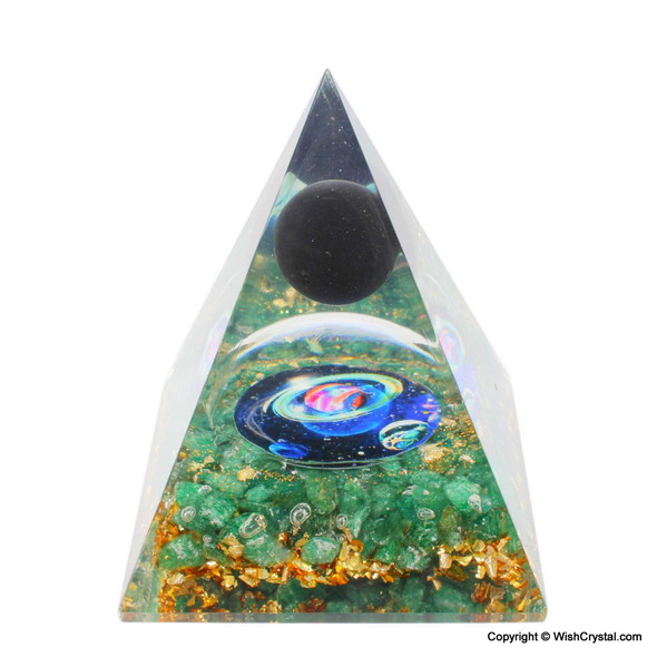 Jade Quartz & Black Tourmaline Orgonite Cosmic Pyramid - 3 inch Jade Quartz & Black Tourmaline Orgonite Cosmic Pyramid - 3 inch