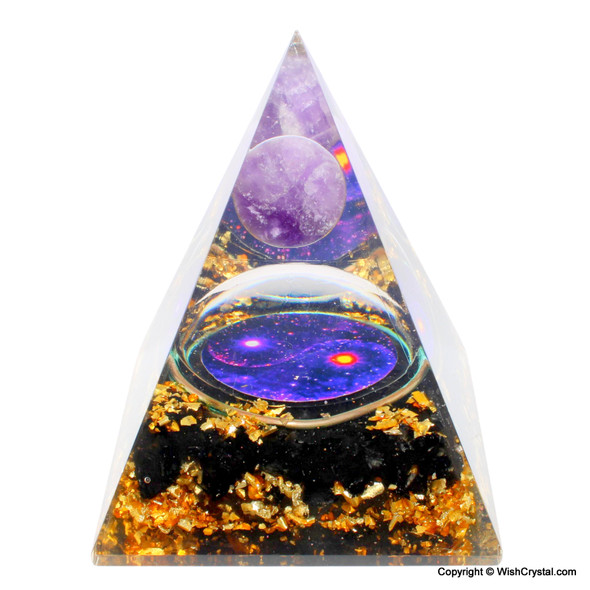 Black Tourmaline & Amethyst Orgonite Cosmic Pyramid - 3 inch