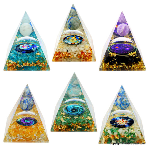 Bag of 5 Assorted Cosmic Orgonite Pyramid - 3 inch