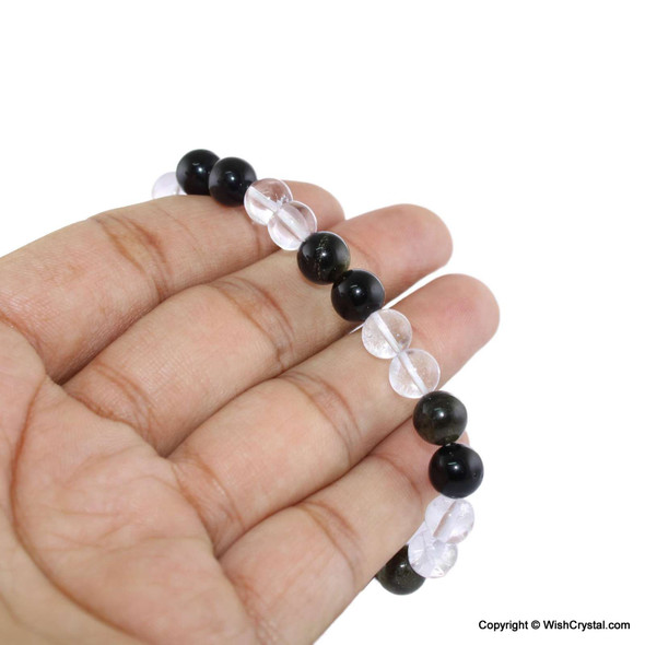 Crystal Quartz and Obsidian Beads Bracelets - 8 mm Crystal Quartz and Obsidian Beads Bracelets - 8 mm