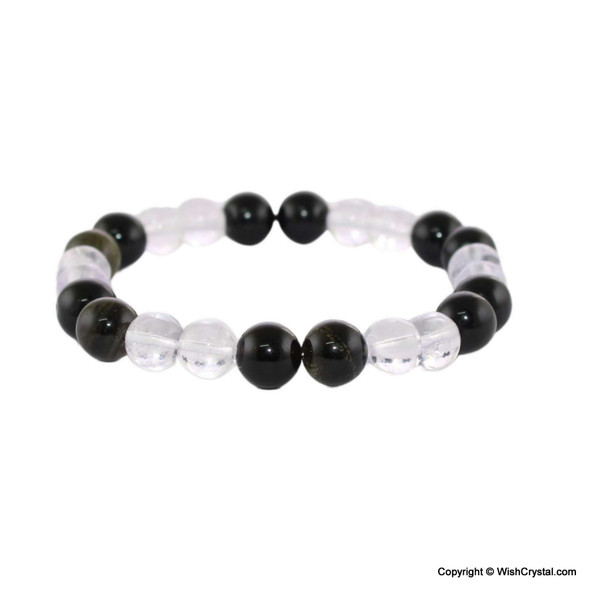 Crystal Quartz and Obsidian Beads Bracelets - 8 mm Crystal Quartz and Obsidian Beads Bracelets - 8 mm