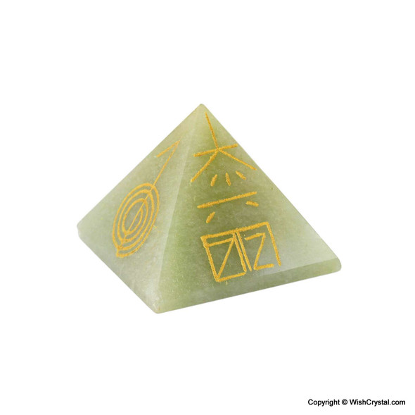 Jade Quartz Pyramid engraved with Reiki Signs - 2 inch